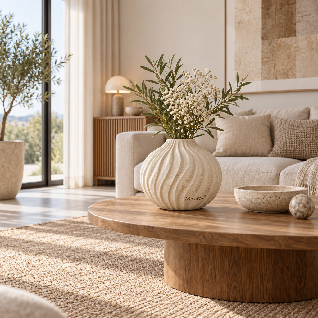 Merveloa™ Wavy Textured Ceramic Vase – Organic Modern Home Decor