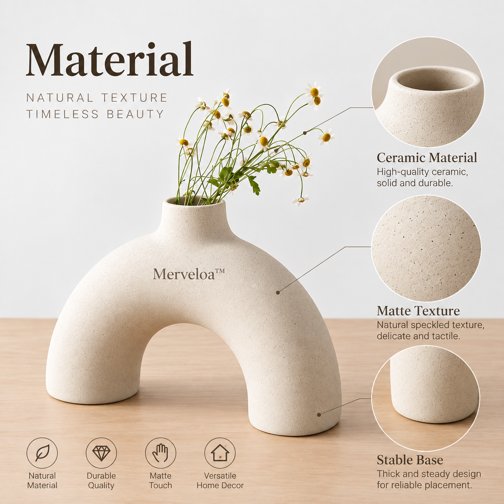 Merveloa™ Modern Sculptural Arch Ceramic Vase – Matte Speckled Home Decor