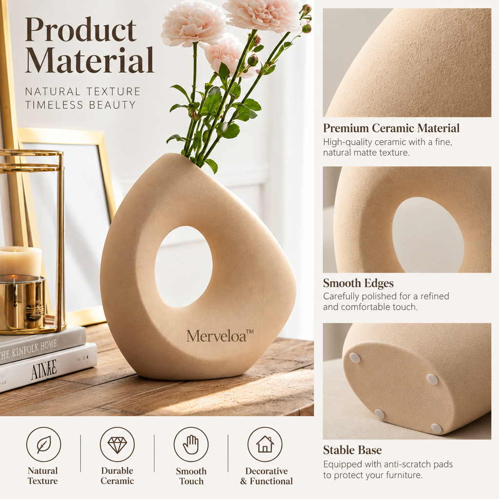Merveloa™ Sculptural Hollow Ceramic Vase – Modern Minimalist Home Decor
