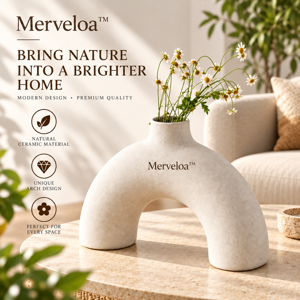 Merveloa™ Modern Sculptural Arch Ceramic Vase – Matte Speckled Home Decor