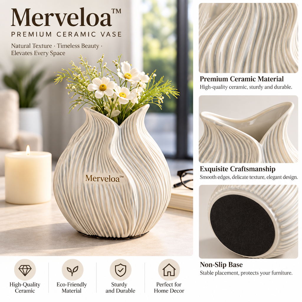 Merveloa™ Ripple Bloom Ceramic Vase