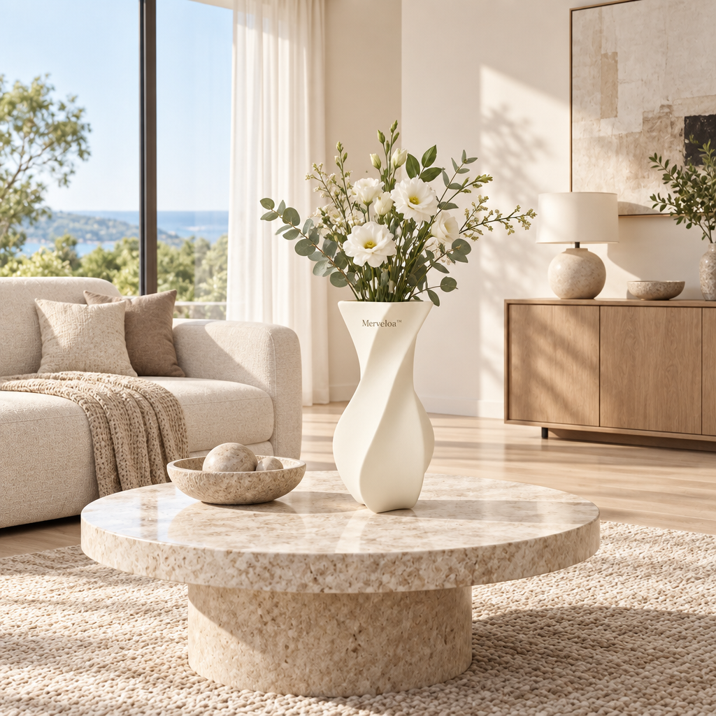 Merveloa™ Sculptural Twist Ceramic Vase – Modern Matte Home Decor