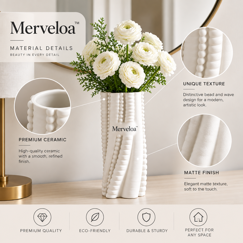 Merveloa™ Textured Ceramic Vase – Sculptural Modern Home Decor