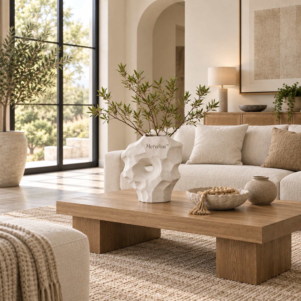 Merveloa™ Organic Sculptural Stone-Look Vase – Modern Home Decor