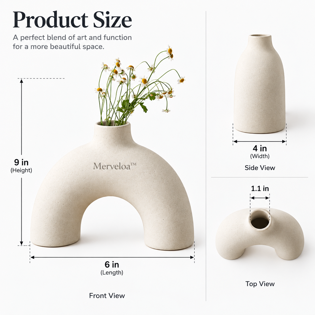 Merveloa™ Modern Sculptural Arch Ceramic Vase – Matte Speckled Home Decor