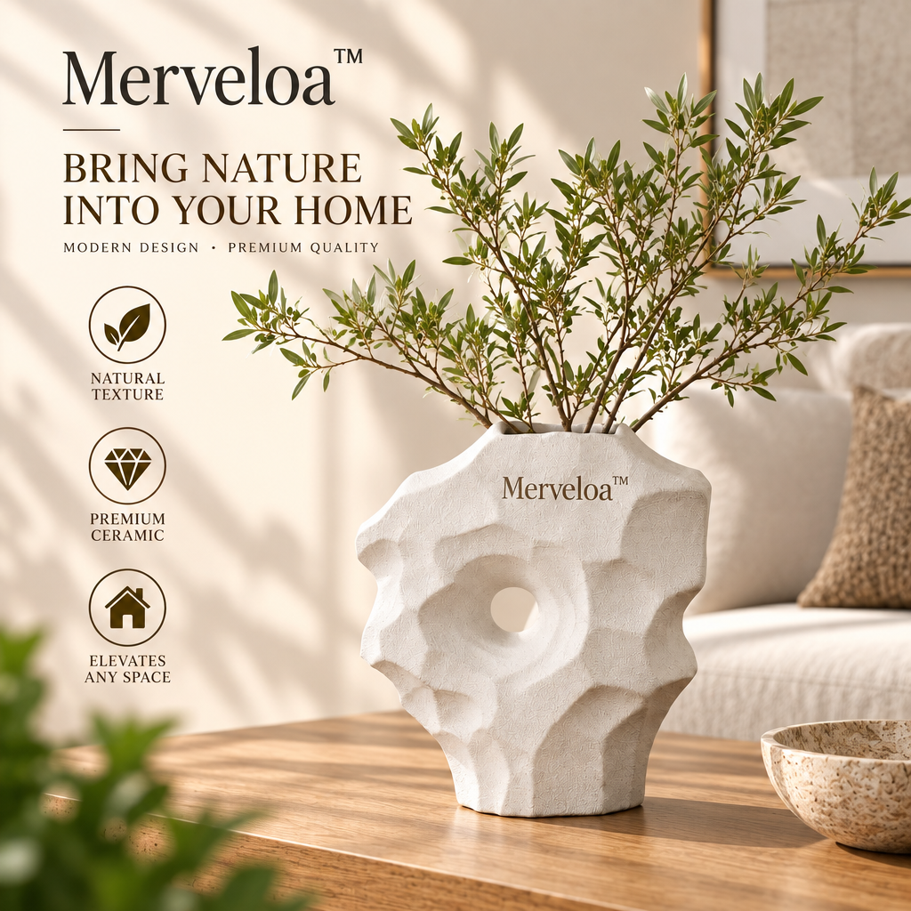Merveloa™ Organic Sculptural Stone-Look Vase – Modern Home Decor