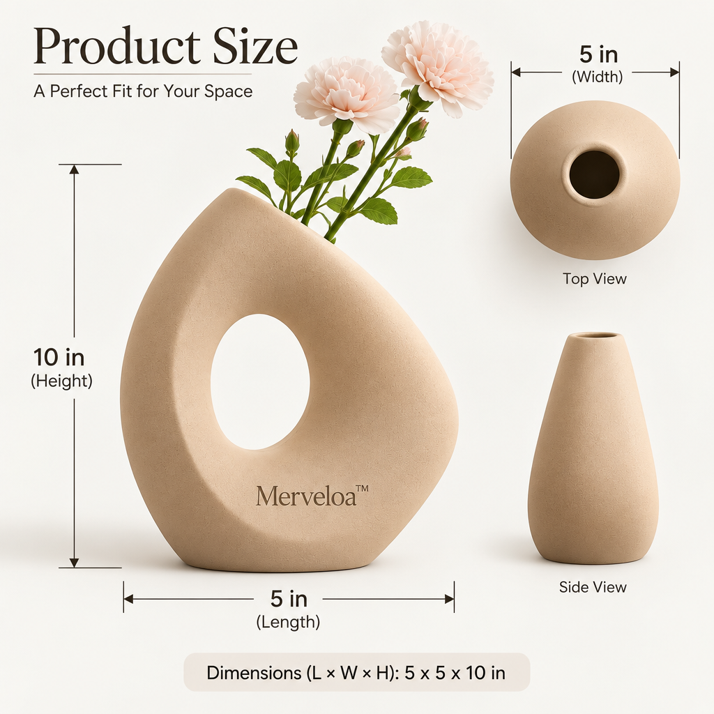 Merveloa™ Sculptural Hollow Ceramic Vase – Modern Minimalist Home Decor