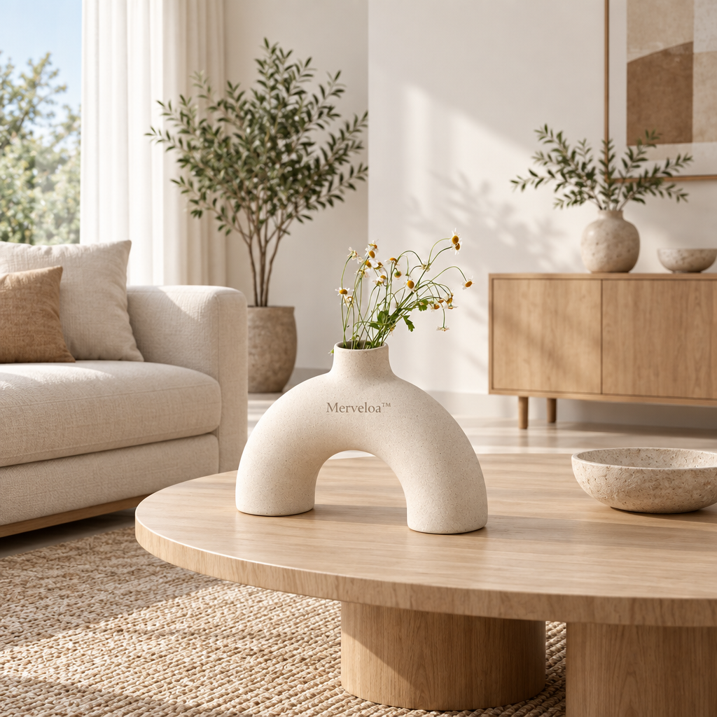 Merveloa™ Modern Sculptural Arch Ceramic Vase – Matte Speckled Home Decor