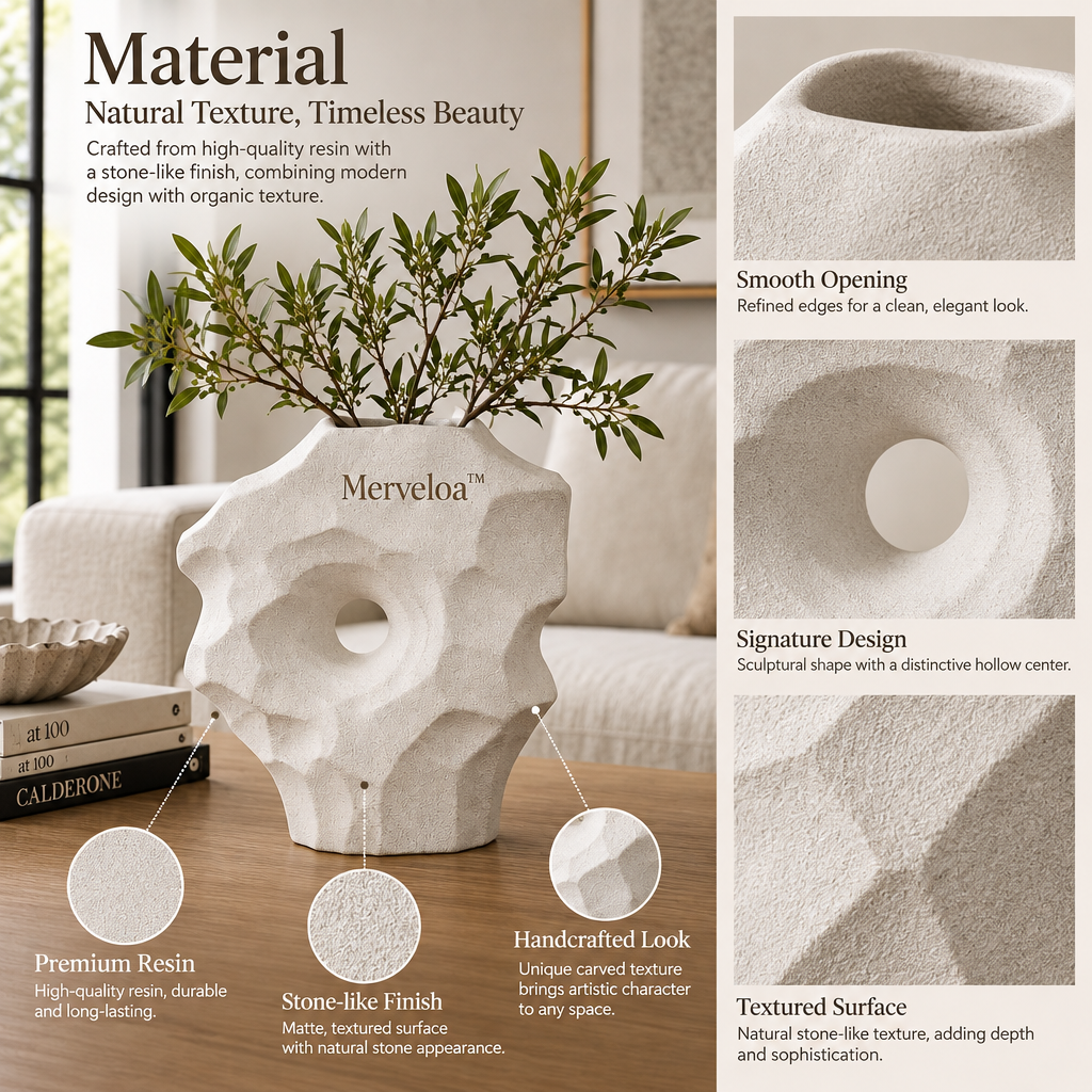 Merveloa™ Organic Sculptural Stone-Look Vase – Modern Home Decor