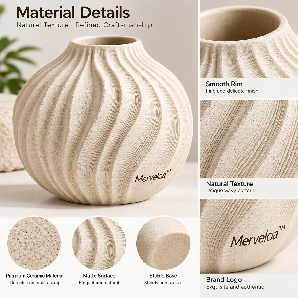 Merveloa™ Wavy Textured Ceramic Vase – Organic Modern Home Decor