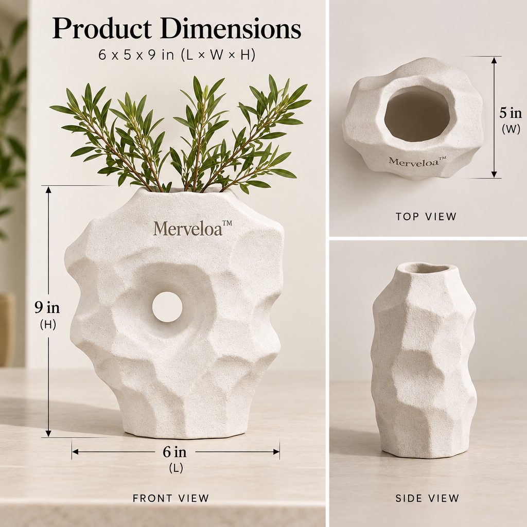 Merveloa™ Organic Sculptural Stone-Look Vase – Modern Home Decor
