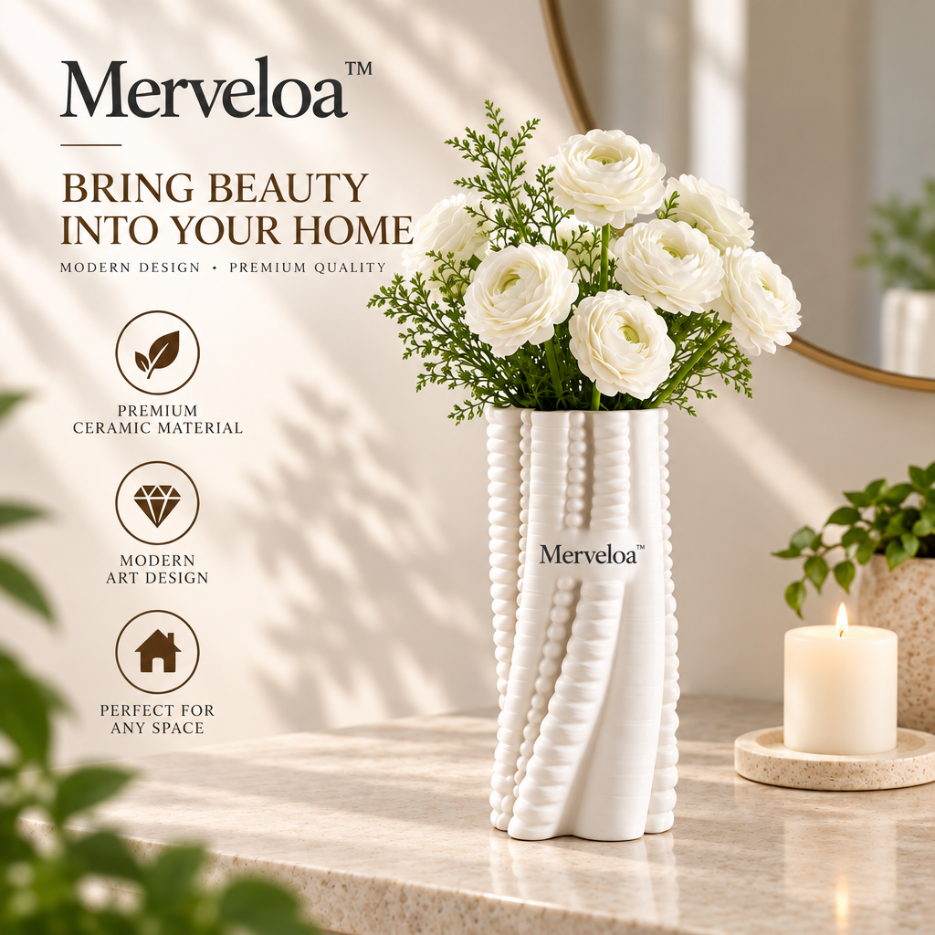 Merveloa™ Textured Ceramic Vase – Sculptural Modern Home Decor