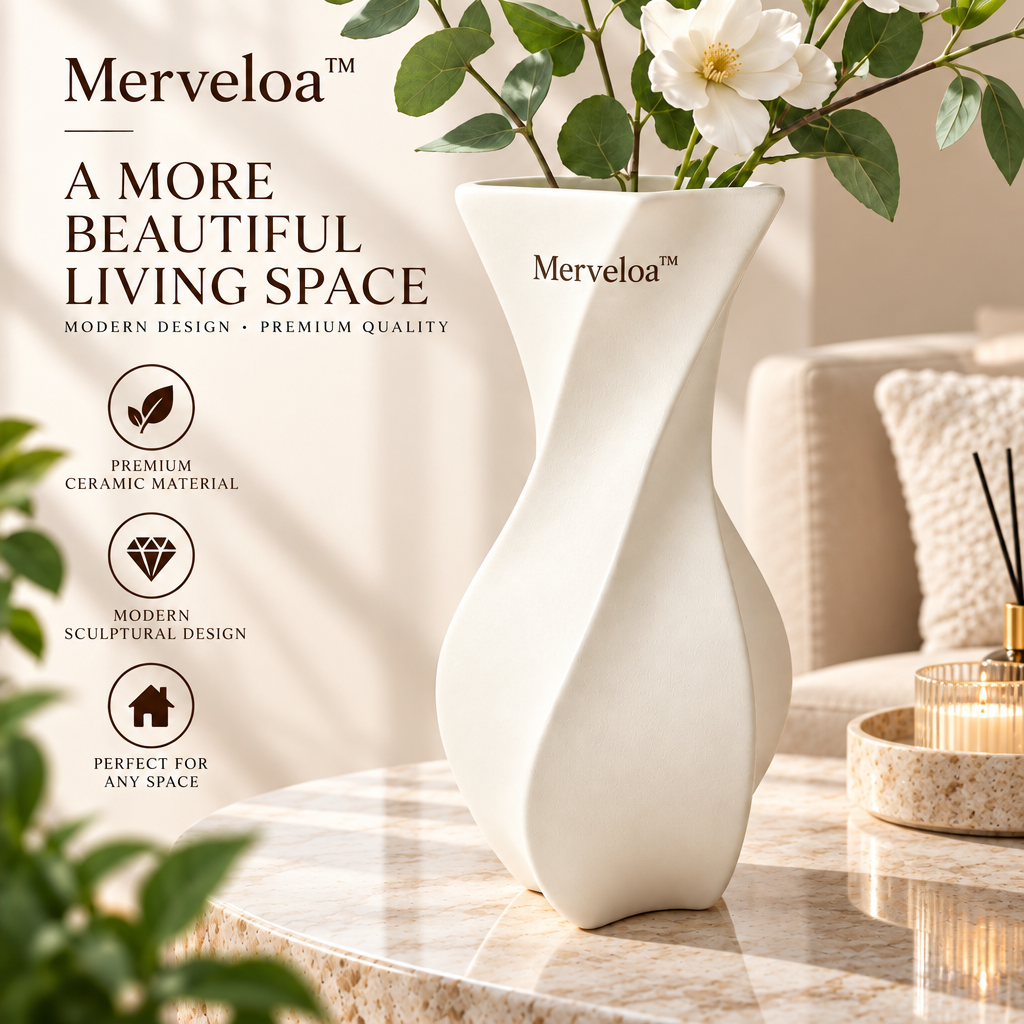 Merveloa™ Sculptural Twist Ceramic Vase – Modern Matte Home Decor
